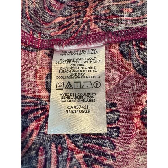 LOFT Outlet Pink Navy Leaf Print Linen Blend Dress Small - Picture 5 of 9